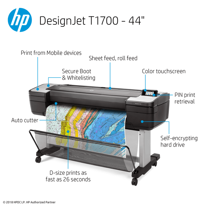 HP DesignJet T1700 44-in Single-Roll PostScript Printer