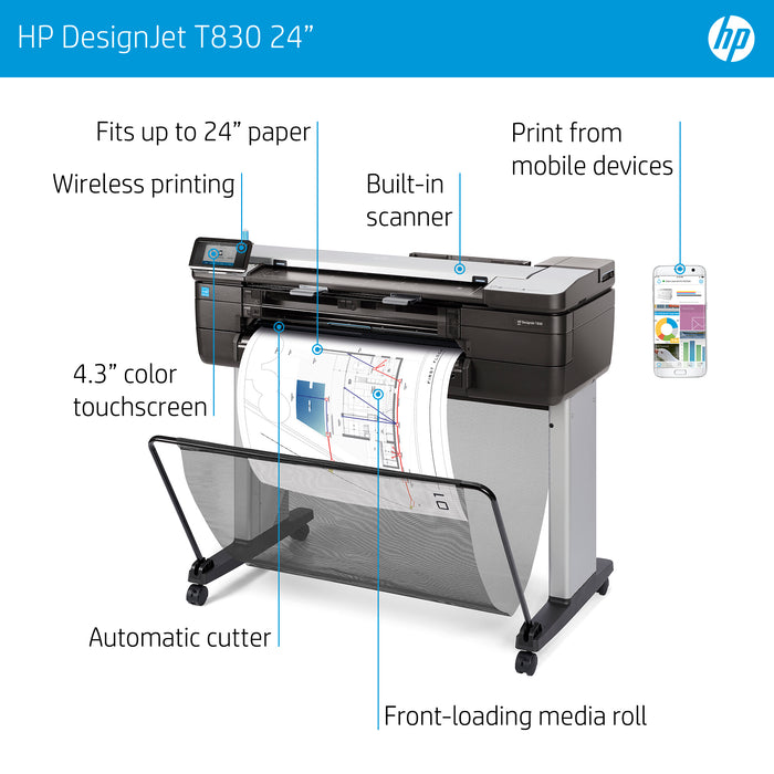 HP DesignJet T830 Mobile 24" MFP Technical Printer
